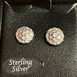 Diamond Button Earrings by Bridge Diamond-1/10 CT - Sterling Silver-New